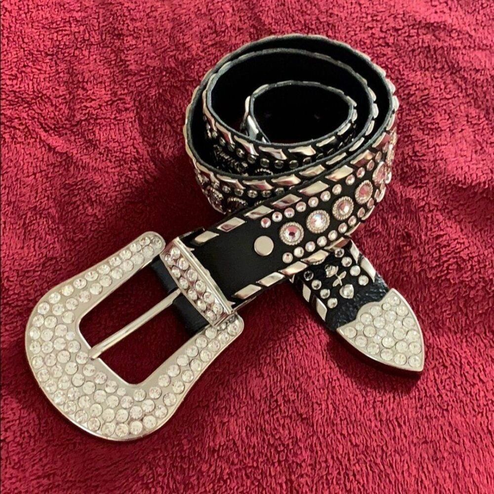 Kippys Black Leather Swarovski Crystal Rhinestone Studded Western Cowgirl Belt S